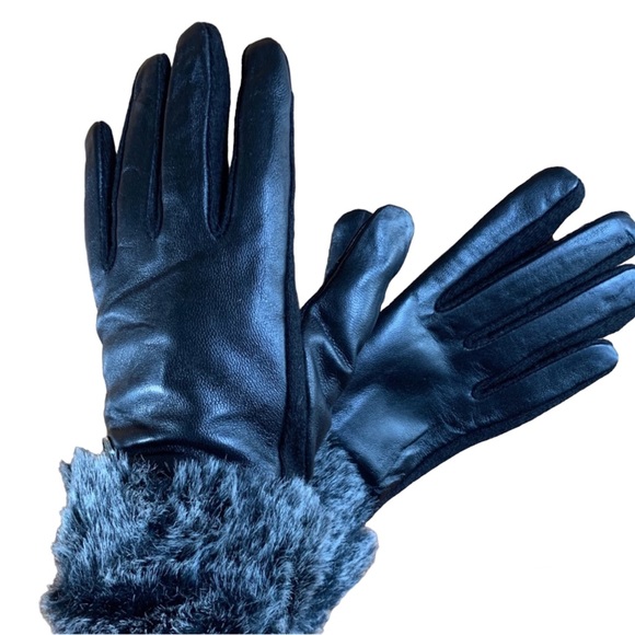 Adrienne Vittadini Leather/Wool Faux Fur Gloves - Picture 2 of 5
